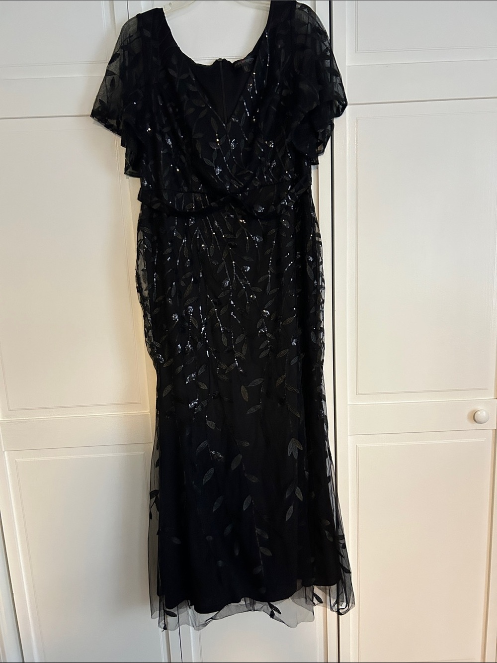 Everly Black Sequin Leaf Overlay Maxi Dress